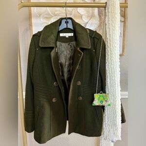 Kenneth Cole Olive Green Double-Breasted Wool-Blend Pea Coat